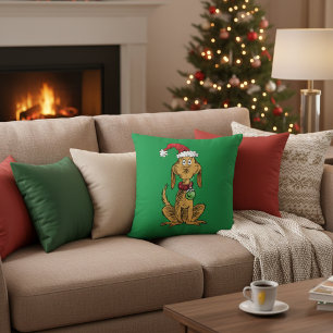 Coussin Max le chien avec un chapeau de Père Noël