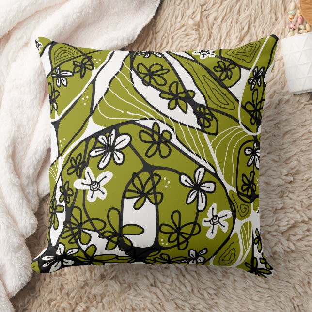 Coussin Maximaliste Floral Neuro Art - Olive White (Couverture)