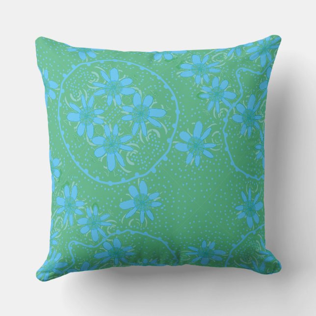 Coussin Maz bulles florales Polka point vert bleu mi (Verso)