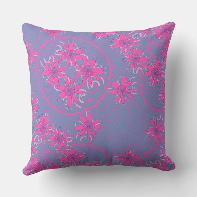 Coussin Maz Floral Bubbles Polka Dot Périwinkle Fuchsia (Verso)