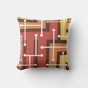 Coussin Maze d'art géométrique rétro brûlé orange
