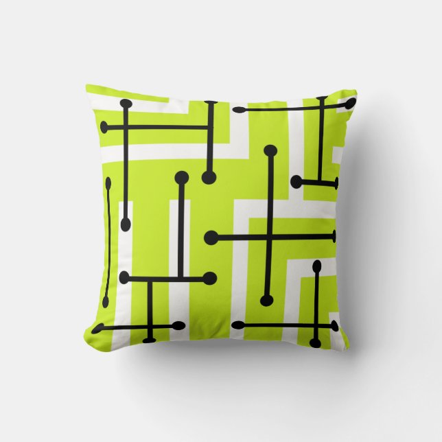 Coussin Maze d'art géométrique rétro Chartreuse (Recto)