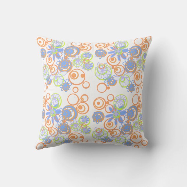 Coussin Mazipoodles bulles florales - Blanc Orange Bleu (Verso)