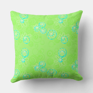 Coussin Mazipoodles bulles florales - Citron bleu vert