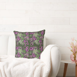 Coussin Mazipoodles bulles florales - Fuchsia Pink Green