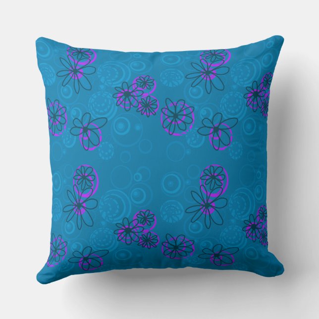 Coussin Mazipoodles bulles florales - Turquoise pourpre (Verso)