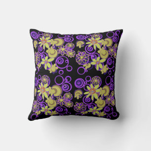 Coussin Mazipoodles bulles florales - Violet Olive Noir