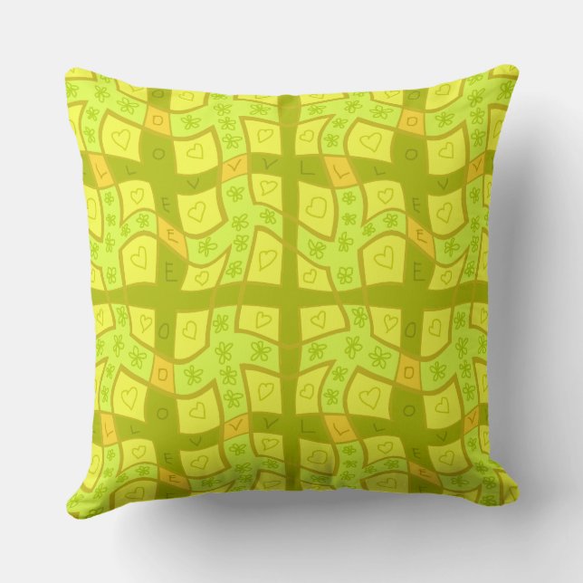 Coussin Mazipoodles Floral Love Heart Check - Lime Olive (Verso)