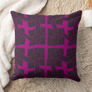 Coussin Mazipoodles Floral Love Hearts Check Black Magenta