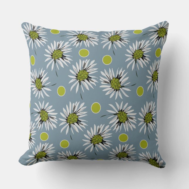 Coussin Mazipoodles Gras Daisées - Dusty Blue Grey Avocado (Recto)