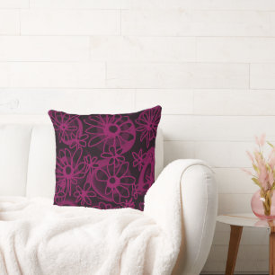 Coussin Mazipoodles Love Flowers - Brown noir