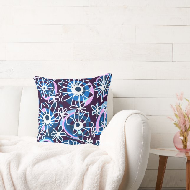 Coussin Mazipoodles Love Flowers - Indigo Blue Lilac Blanc (Canapé)