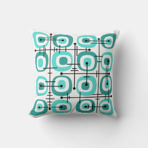 Coussin MCM Abstrait Motif du milieu du siècle Turquoise