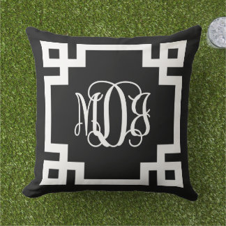 Coussin MDJ noir et blanc clé grecque Monogramme de script