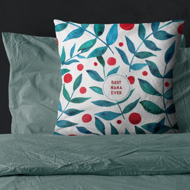 Coussin MeBest Nana Ever Aquarelle turquoise branches Fête (Créateur téléchargé)
