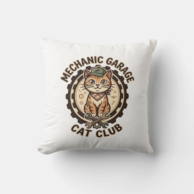 Coussin Mécanicien Garage Chat POD Vector Art - Mécanicien (Recto)