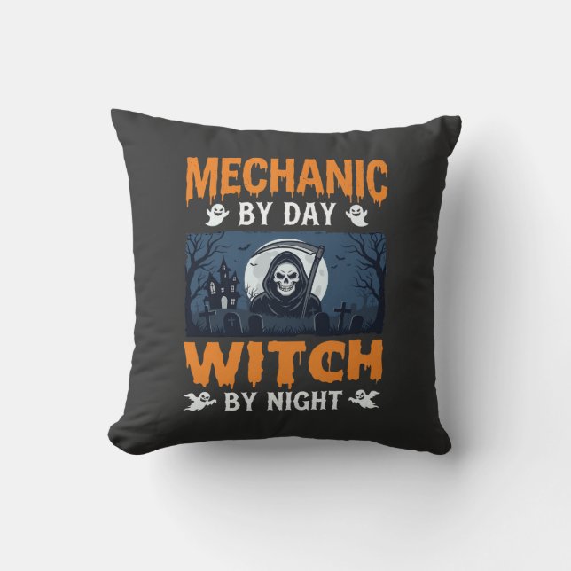 Coussin Mécanicien Halloween de jour Sorcière de nuit (Recto)