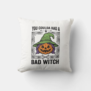 Coussin Méchante Sorcière Drôle de Citrouille d'Halloween 