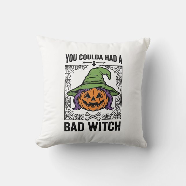 Coussin Méchante Sorcière Drôle de Citrouille d'Halloween  (Recto)