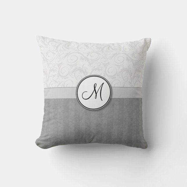 Coussin Mèches florales et rayures de neige argentée avec (Recto)
