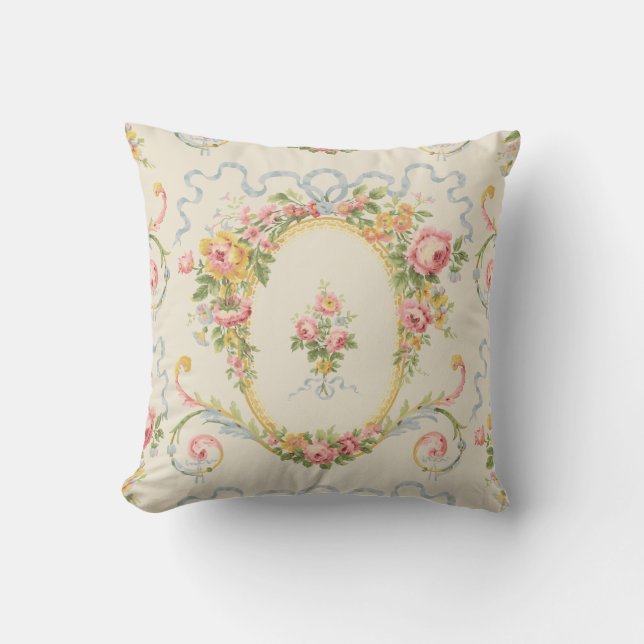 Coussin Médaille florale de l'époque victorienne et ruban  (Recto)