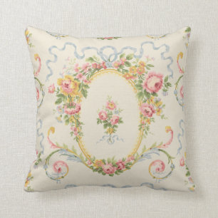Coussin Médaille florale de l'époque victorienne et ruban