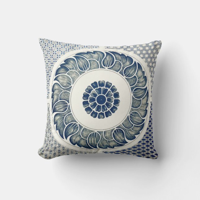 Coussin Médaillon Chinois : Chinoiserie Bleu Indigo (Recto)