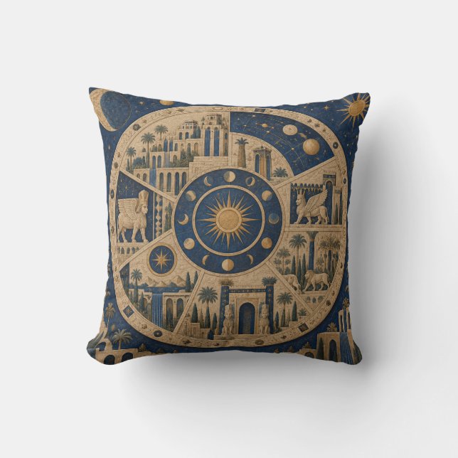 Coussin Médaillon de palais circulaire bleu céleste (Recto)