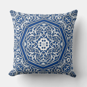 Coussin Médaillon en Motif de tuiles persanes - Bleu et bl