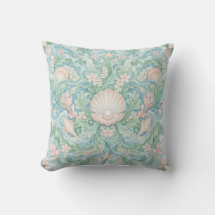 Coussin Médaillon Floral Corail Coquille Menthe
