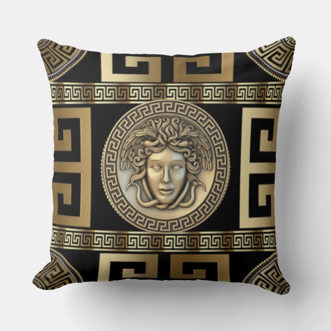 Coussin Médaillon grec doré de la Méduse de la vie  (Recto)