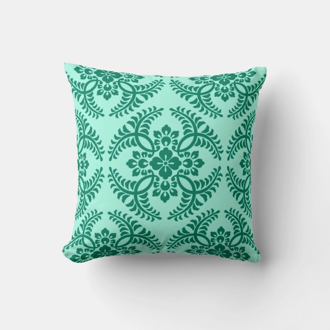 Coussin Médaillon japonais Motif, Aqua et Turquoise (Recto)