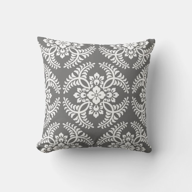 Coussin Médaillon japonais Motif, gris / gris et blanc (Recto)