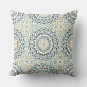Coussin Médaillon peint Motif en bleu et beige
