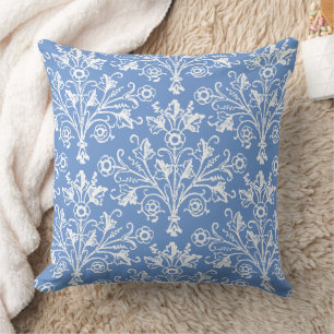 Coussin Médaillon vintage Floral Bleu de Cornflower Blanc