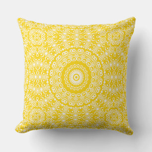 Coussin Médaillons de kaléidoscope de Mandala jaune doré