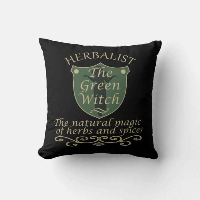 Coussin Médecine naturelle sorcière verte Herboriste (Recto)