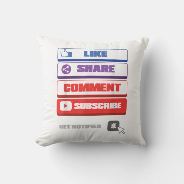 Coussin Média Sociaux J'aime Partager Commenter S'abonner  (Recto)