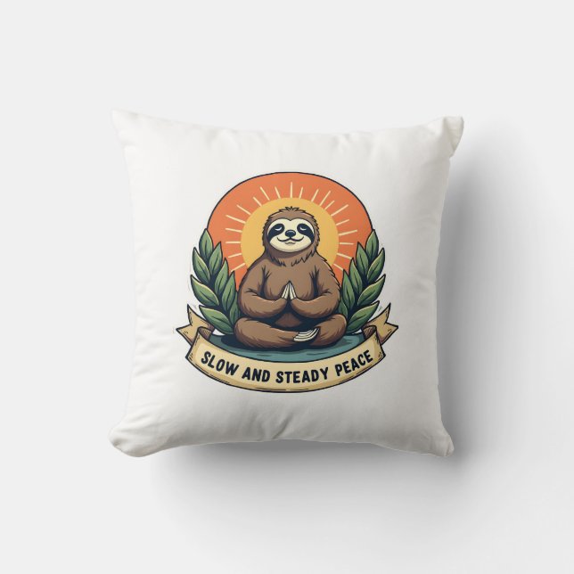 Coussin Meditating Sloth Vintage Relaxed Humor Design 2 (Recto)