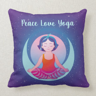 Coussin Méditation de fille de yoga d'amour de paix dans
