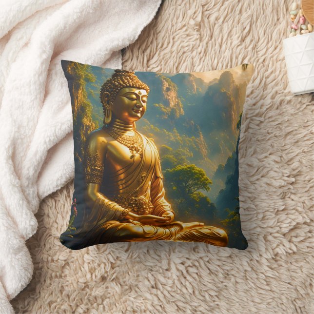 Coussin Méditation dorée dans les sommets thaïlandais (Couverture)