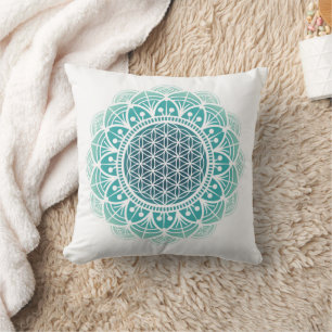 Coussin Méditation, vert menthe Mandala Fleur de vie