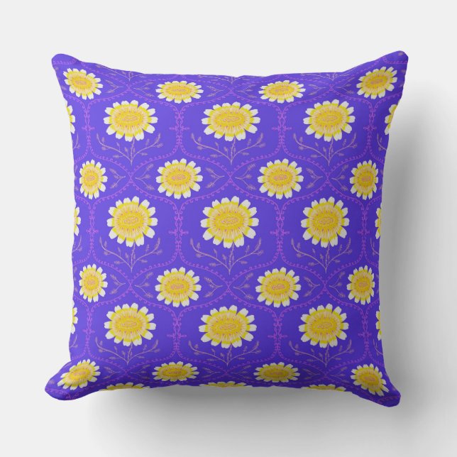 Coussin Mediterranean Blue and Yellow Floral Greek Flora  (Recto)