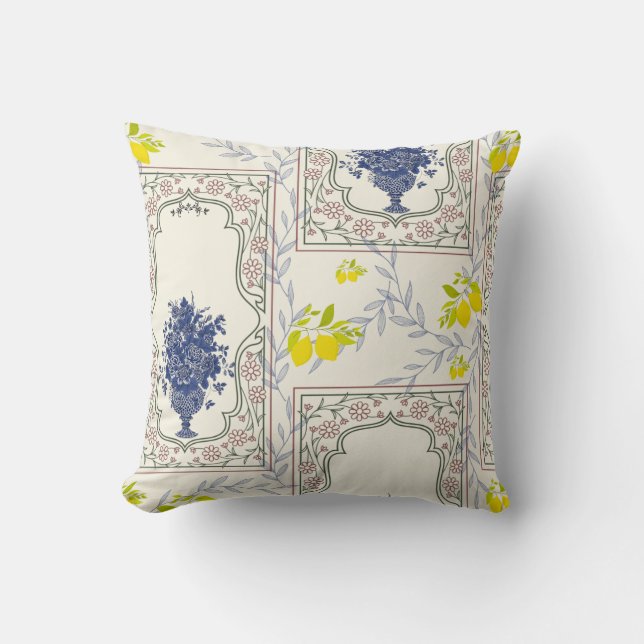 Coussin Mediterranean Lemon Floral Pattern  (Recto)