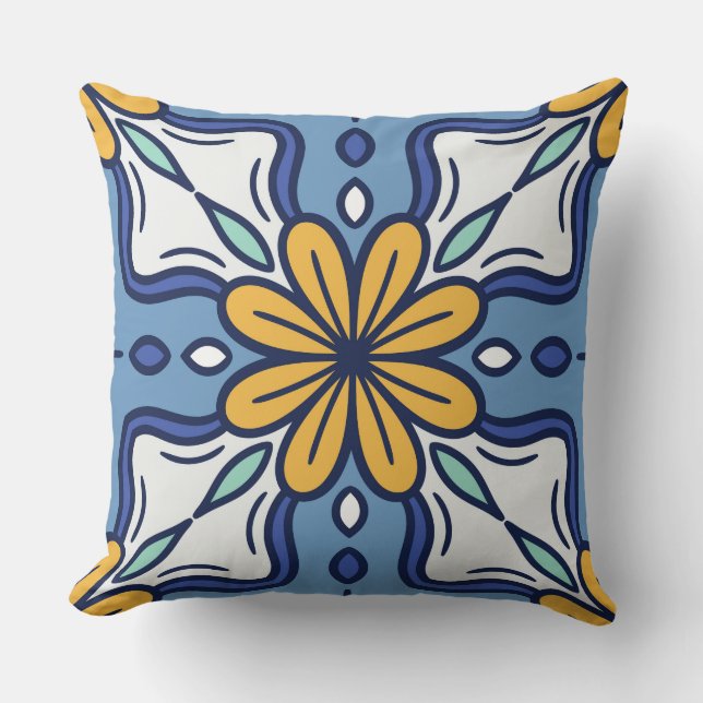 Coussin Mediterranean Talavera Tile Pillow (Recto)