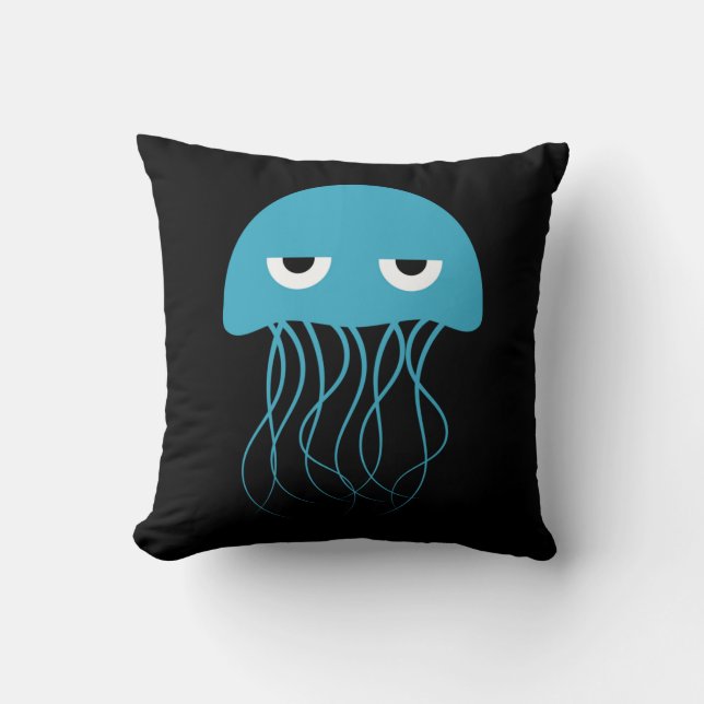 Coussin Méduse de dessin animé bleu fantaisiste (Recto)