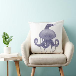 Coussin MÉDUSE hippocampe BLEU