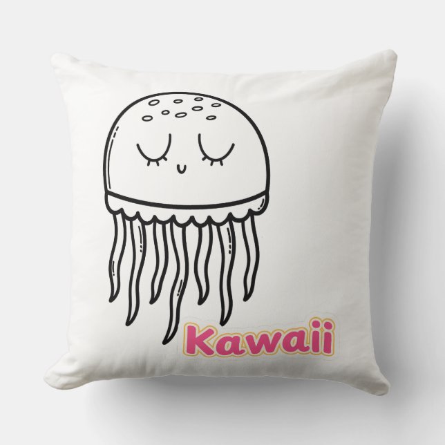 Coussin Méduse Kawaii Mignonne Contour Dessin Animé (Recto)