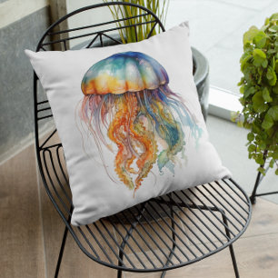 Coussin Méduse Marées Arc-en-ciel : Art Aquarelle