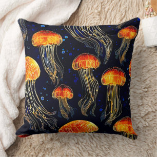 Coussin Méduse Océanique Lumineuse Art